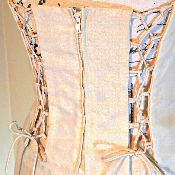 Y2K Creamy Pale Yellow & Gold Thread Organza Corset 2 Piece Prom Dress *READ* - Picture 5 of 11